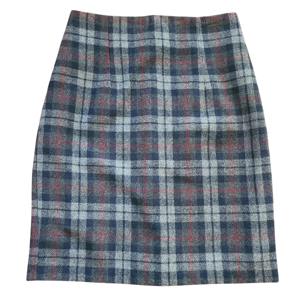 VTG 35th &‎ 10th Pencil Skirt Womens 8 Blue Gray Tartan Plaid USA Prep Academia